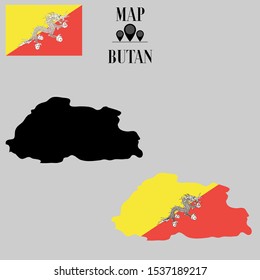 Butan, Thimphu outline world map silhouette vector illustration, creative design background, national country flag, design element, symbols from countries all continents set. 