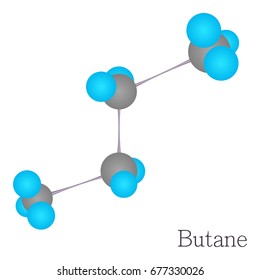 Butane 3D molecule. Cartoon illustration of butane 3D molecule vector for web design