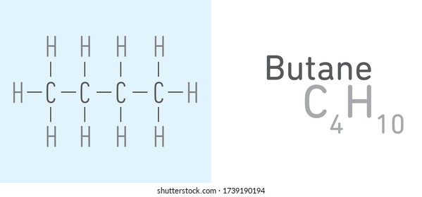 Butane (C4H10) gas molecule.Stick model. Structural Chemical Formula. Chemistry Education