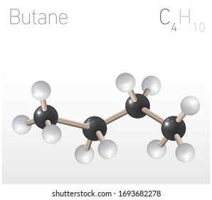 Butane C4H10 Structural Chemical Formula and Molecule Model. Chemistry Education Vector Illustration