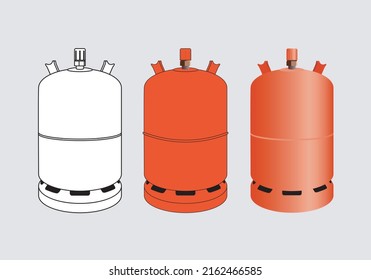 
Butane canisters in black and white, orange and orange gradient on gray background. Butane gas