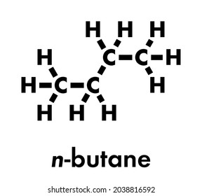 Butane hydrocarbon molecule. Commonly used as fuel gas, alone or combined with propane (LPG, liquified petroleum gas). Skeletal formula.