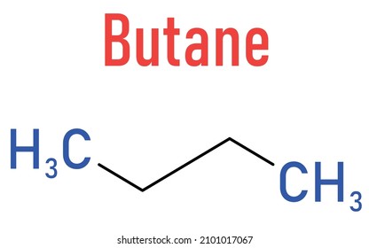 Butane hydrocarbon molecule. Commonly used as fuel gas, alone or combined with propane or LPG, liquified petroleum gas. Skeletal formula.