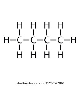 Butane, organic chemical compound, molecule. Stick model and infographic