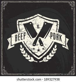 butcher board chalk logo butchery meat black chalkboard cleaver retro styled labels of butcher shop good as a template of advertisement butcher board chalk logo butchery meat black chalkboard cleaver