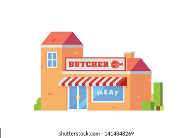 Butcher building Flat design concept illustration.