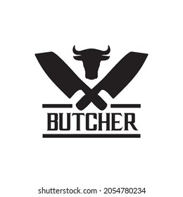 Butcher classic emblem with crossed knife vector logo design