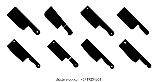 Conjunto de iconos de vector de silueta de cuchillo de cuchillo de carnicero