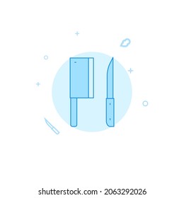 Cubierta de carnicero, icono del vector de cuchillo. Utensil de cocina. Ilustración plana. Estilo de línea relleno. Diseño monocromo azul. Trazo editable. Ajustar el peso de la línea.