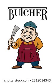 Butcher  Comic Character with a cleaver smiling, vector art design