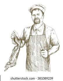 butcher cut up carcass of the rabbit