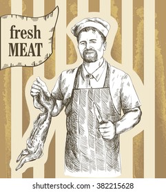 butcher cut up carcass of the rabbit