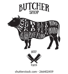 Butcher cuts scheme of beef.Hand-drawn illustration of vintage style