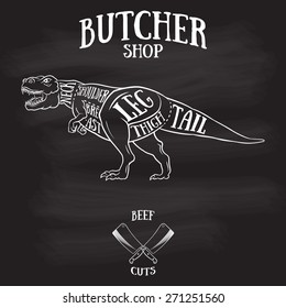 Butcher cuts scheme of dinosaur.Hand-drawn illustration of vintage style