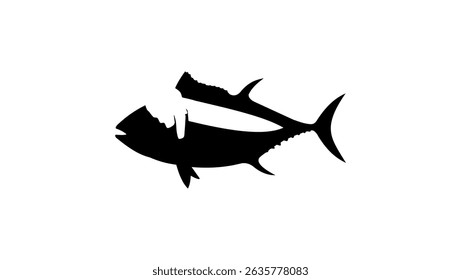 Butcher cutting fish, black isolated silhouette
