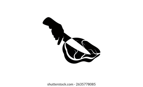 butcher cutting meat, black isolated silhouette