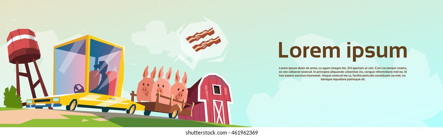 Butcher Farmer Carry Pigs In Car For Sale Flat Vector Illustration