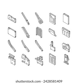 butcher food meat beef isometric icons set. butchery restaurant, retro cut, vintage shop, steak farm, knife pork, menu market butcher food meat beef color line