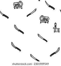 butcher food meat beef vector seamless pattern thin line illustration