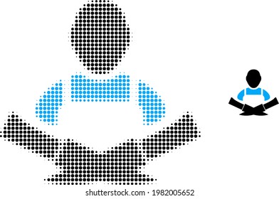 Ilustración del icono del carnicero de medio tono. La matriz de semitono contiene elementos de círculo. Icono vectorial del carnicero en un fondo blanco. abstracción plana para pictograma carnicero.