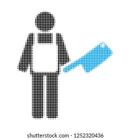 Butcher halftone dotted icon. Halftone pattern contains circle elements. Vector illustration of butcher icon on a white background.