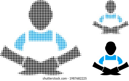 Butcher halftone dotted icon. Halftone pattern contains round elements. Vector illustration of butcher icon on a white background.