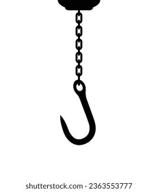 Butcher hook on chain for hanging meat, vector illustration