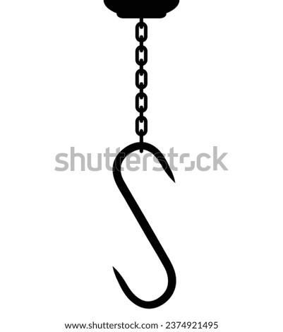 Butcher hook on chain for hanging meat, vector illustration