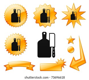 Butcher Icon on Orange Burst Banners and Medals Original Vector Illustration