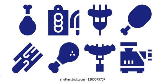  butcher icon set. 8 filled butcher icons. Simple modern icons about  - Cutting board, Chicken, Sausage, Meat grinder, Meat