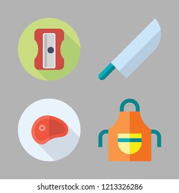 butcher icon set. vector set about knife, sharpener, steaks and apron icons set.