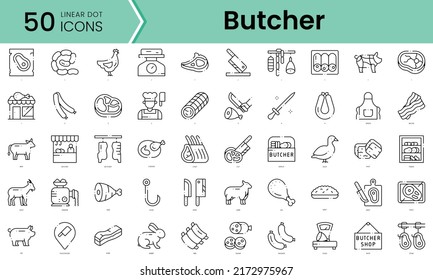 butcher Icons bundle. Linear dot style Icons. Vector illustration