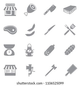 Butcher Icons. Gray Flat Design. Vector Illustration. 