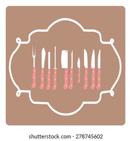 Butcher illustration over color background