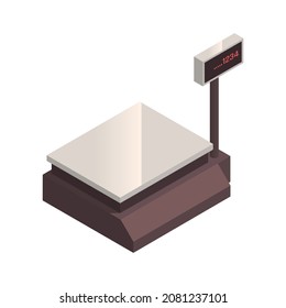 Butcher isometric composition with isolated image of electronic scales vector illustration