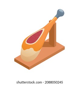Butcher isometric composition with isolated meat stick on wooden stand vector illustration