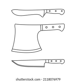 Butcher and Kitchen Knife Set 4 Outline Icon Illustration on White Background