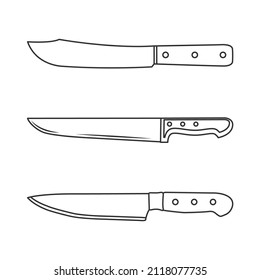 Butcher and Kitchen Knife Set 5 Outline Icon Illustration on White Background