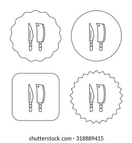 Butcher and kitchen knives icon. Chef tools symbol. Flat circle, star and emblem buttons. Labels design. Vector