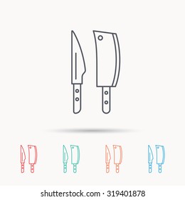 Butcher and kitchen knives icon. Chef tools symbol. Linear icons on white background. Vector