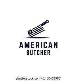 Butcher knife with american flag patterns illustration logo design