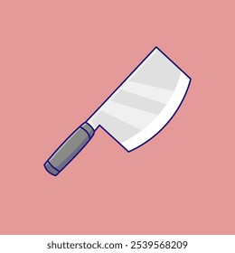 Ilustração de vetor de desenho animado Butcher Knife. Conceito de utensílios de cozinha. Estilo de Contorno de Animação Plano.