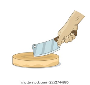 Faca de açougueiro e tábua de copping. Ilustração vetorial