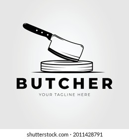 butcher knife and cutting board logo vector illustration design