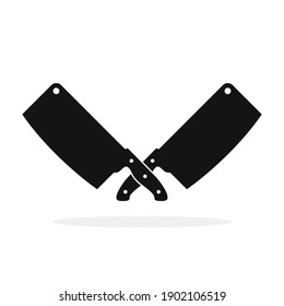 Butcher knife icon. Crossed butcher knives isolated on white background. Black vector illustration.