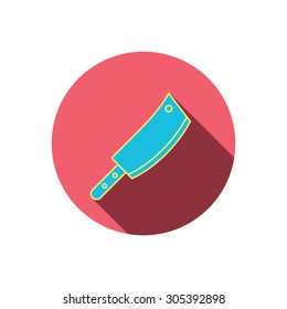 Butcher knife icon. Kitchen chef tool sign. Red flat circle button. Linear icon with shadow. Vector