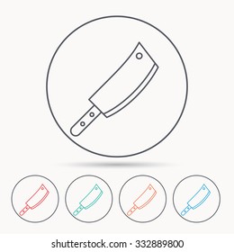 Butcher knife icon. Kitchen chef tool sign. Linear circle icons.
