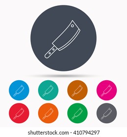 Butcher knife icon. Kitchen chef tool sign. Icons in colour circle buttons. Vector