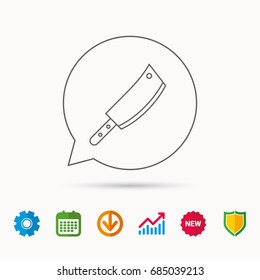 Butcher knife icon. Kitchen chef tool sign. Calendar, Graph chart and Cogwheel signs. Download and Shield web icons. Vector