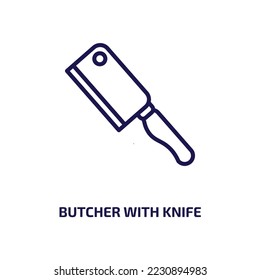 butcher with knife icon from people collection. Thin linear butcher with knife, butcher, knife outline icon isolated on white background. Line vector butcher with knife sign, symbol for web and mobile